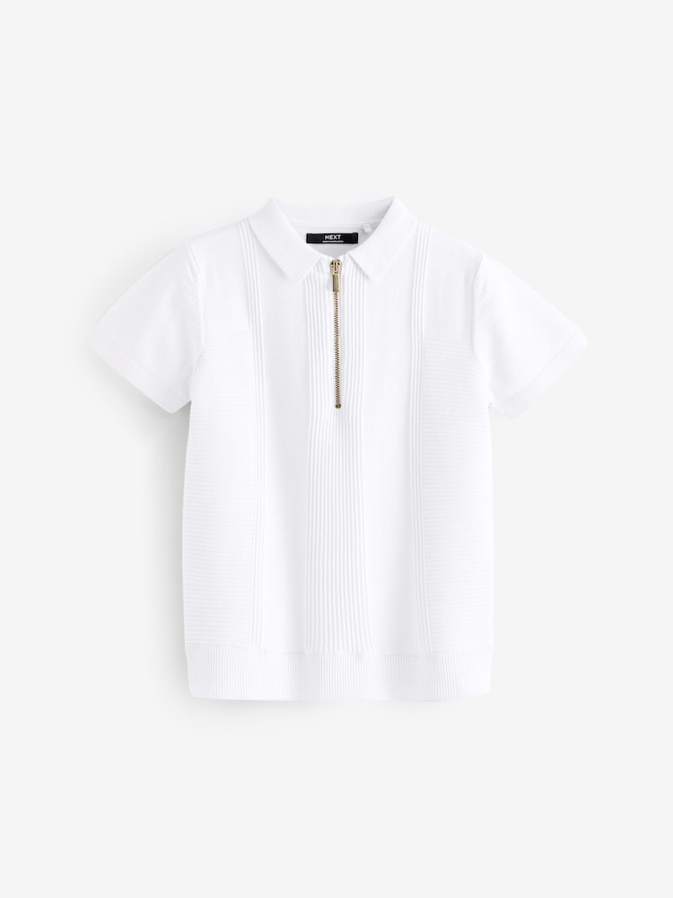 Bela - 100% Bombažni kratek rokav; s kratkimi rokavi Quarter Zip polo majice (3-16yrs) - Slika 1 iz 3 Bela - 100% Bombažni kratek rokav; s kratkimi rokavi Quarter Zip polo majice (3-16yrs) - Slika 1 iz 3