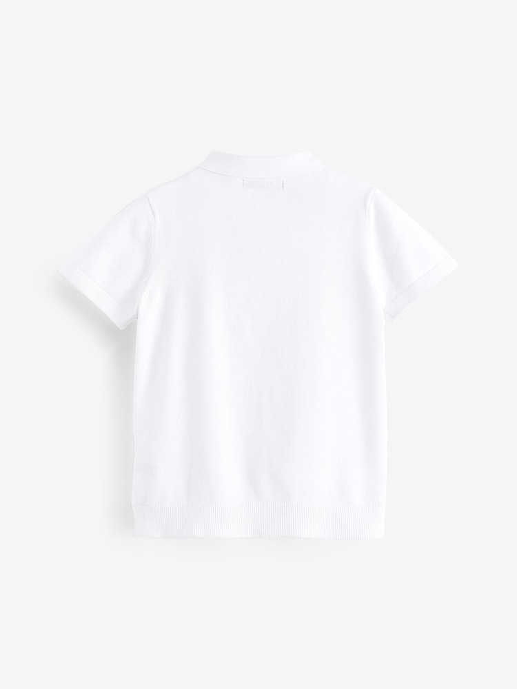 White 100% Cotton Short Sleeve Quarter Zip Polo Shirt (3-16yrs) - Image 2 of 3