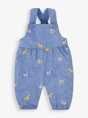 JoJo Maman Bébé Chambray Blue Safari Animals Embroidered Dungarees - Image 1 of 3