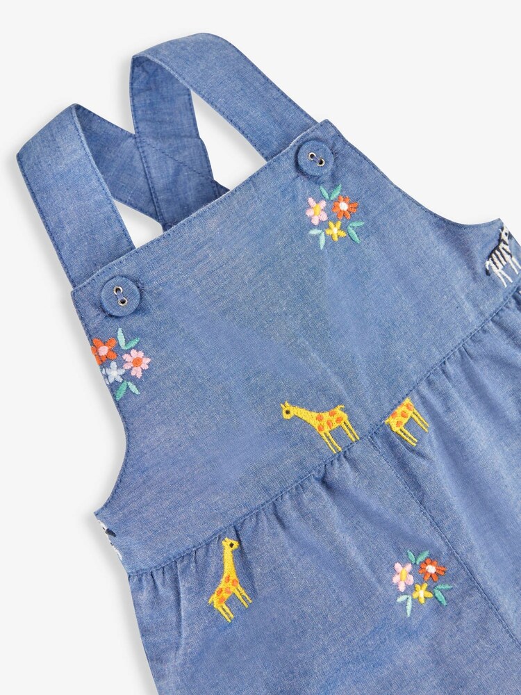 JoJo Maman Bébé Chambray Blue Safari Animals Embroidered Dungarees - Image 2 of 3