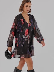 Itim - Religion The Edie Tunic Mini Dress na may Bold na Façade Print na may Cuffed na Manggas - Larawan 7 ng 8