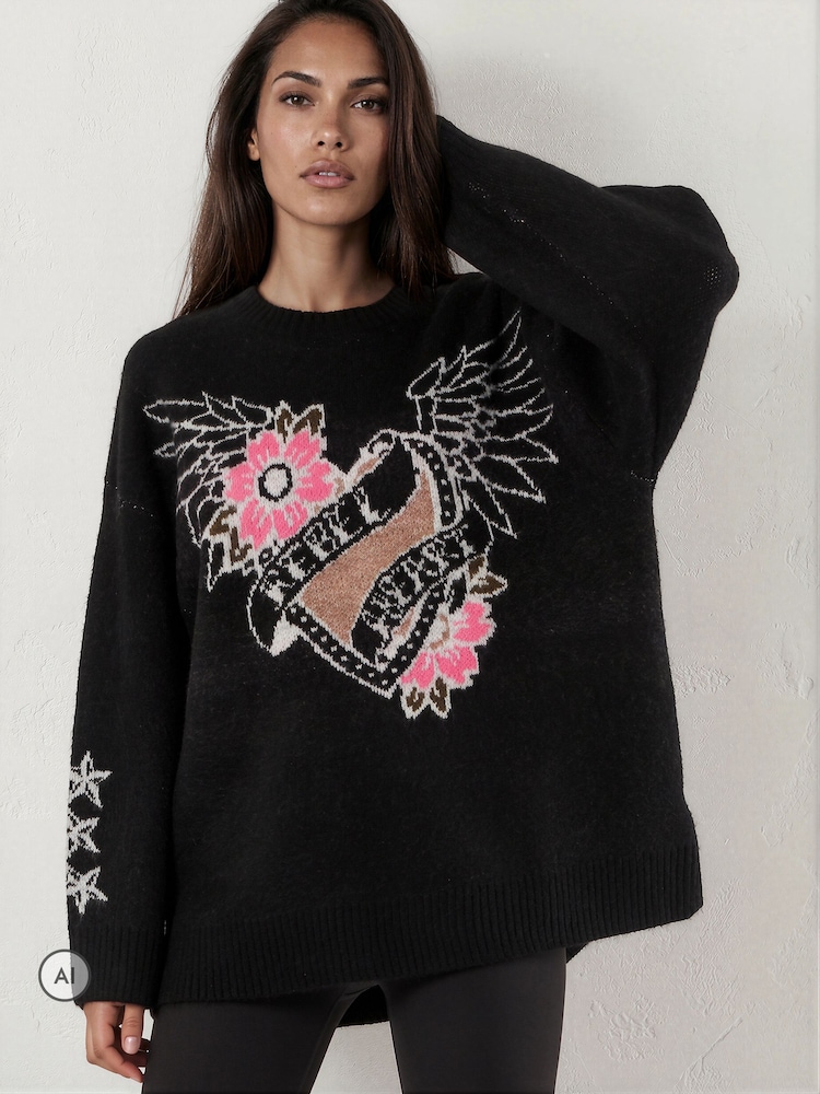 Religion Black Oversized Jumper - Image 1 of 8 Religion Black Oversized Jumper - Image 1 of 8