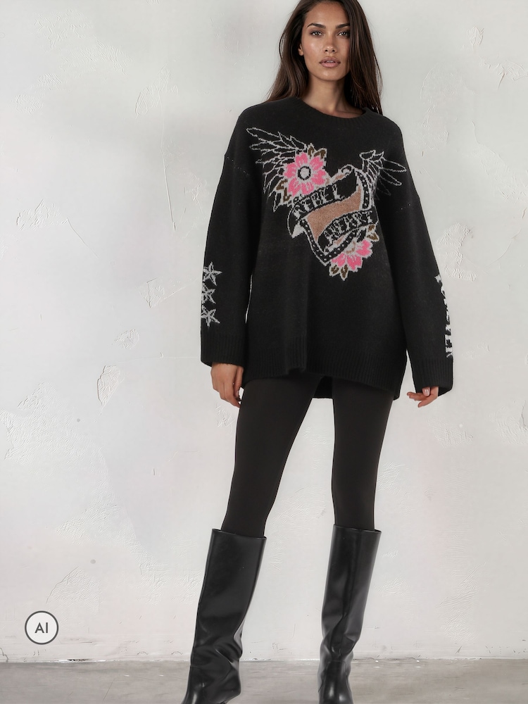 Religion Black Oversized Jumper - Image 2 of 8 Religion Black Oversized Jumper - Image 2 of 8