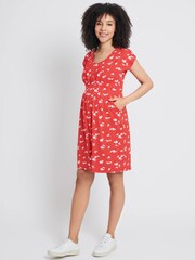 JoJo Maman Bébé Red Floral Pleated Maternity & Nursing Tunic Dress - Image 1 of 4