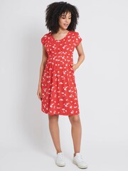 JoJo Maman Bébé Red Floral Pleated Maternity & Nursing Tunic Dress - Image 2 of 4