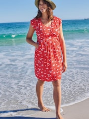 JoJo Maman Bébé Red Floral Pleated Maternity & Nursing Tunic Dress - Image 4 of 4