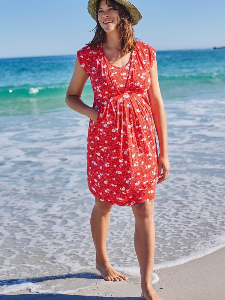 JoJo Maman Bébé Red Floral Pleated Maternity & Nursing Tunic Dress - Image 4 of 4