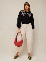 White Stuff Black Wren Embroidered Cord Top - Image 1 of 6