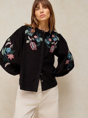 White Stuff Black Wren Embroidered Cord Top - Image 2 of 6