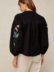 White Stuff Black Wren Embroidered Cord Top - Image 3 of 6