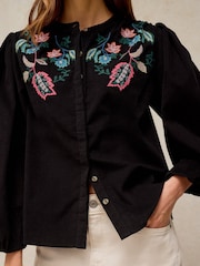 White Stuff Black Wren Embroidered Cord Top - Image 4 of 6