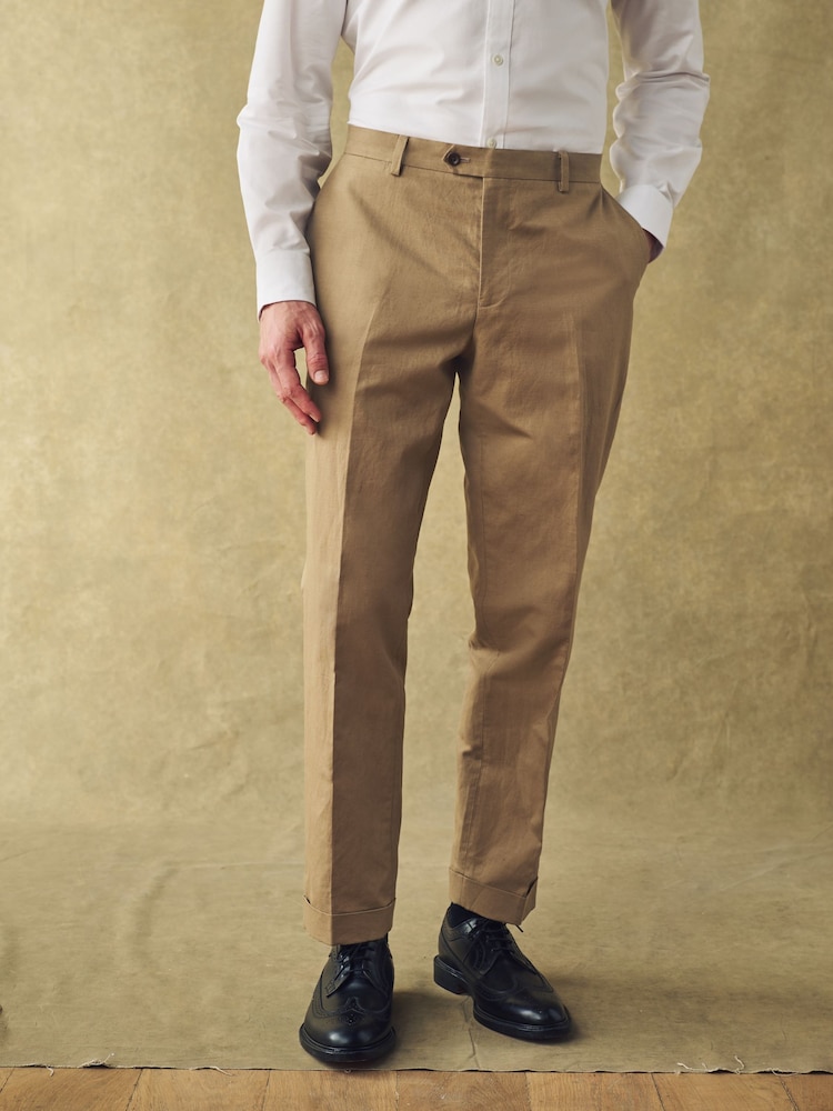 Barbour® Tan Brown Slim Fit Cotton Linen Suit Trousers - Image 1 of 15 Barbour® Tan Brown Slim Fit Cotton Linen Suit Trousers - Image 1 of 15