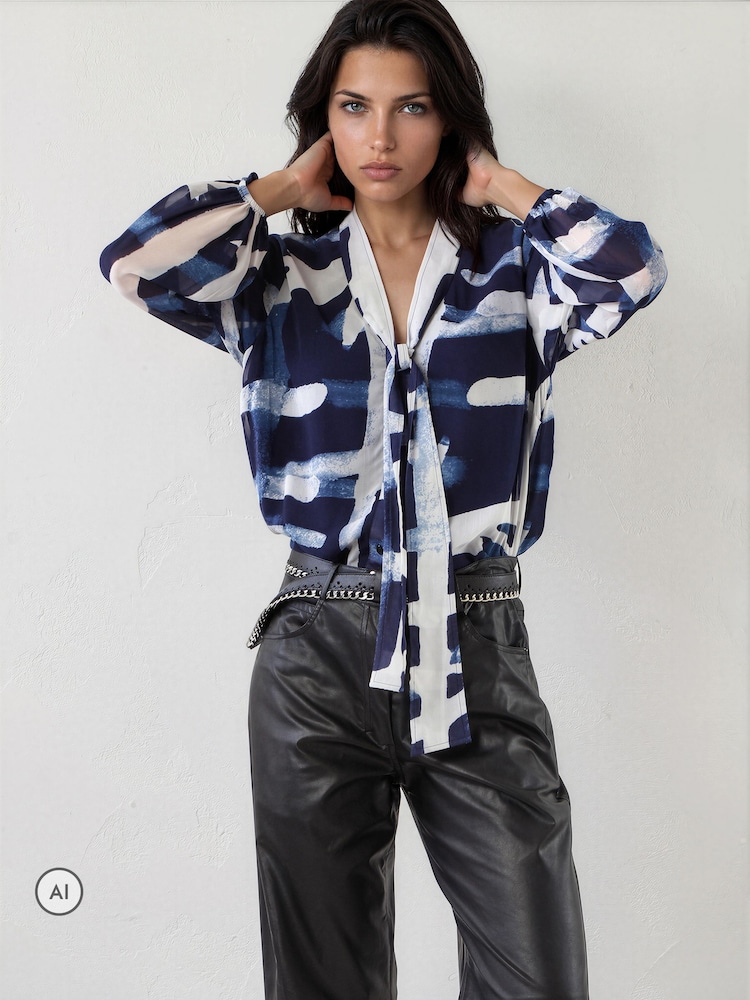 Religion Blue Alfa V-Neck Blouse With Tie Sash - Image 1 of 8 Religion Blue Alfa V-Neck Blouse With Tie Sash - Image 1 of 8