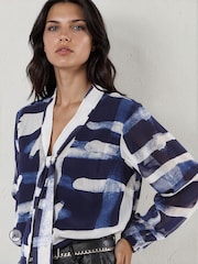 Religion Blue Alfa V-Neck Blouse With Tie Sash - Image 2 of 8