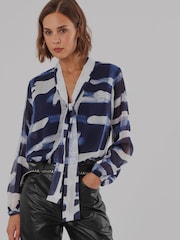Religion Blue Alfa V-Neck Blouse With Tie Sash - Image 7 of 8
