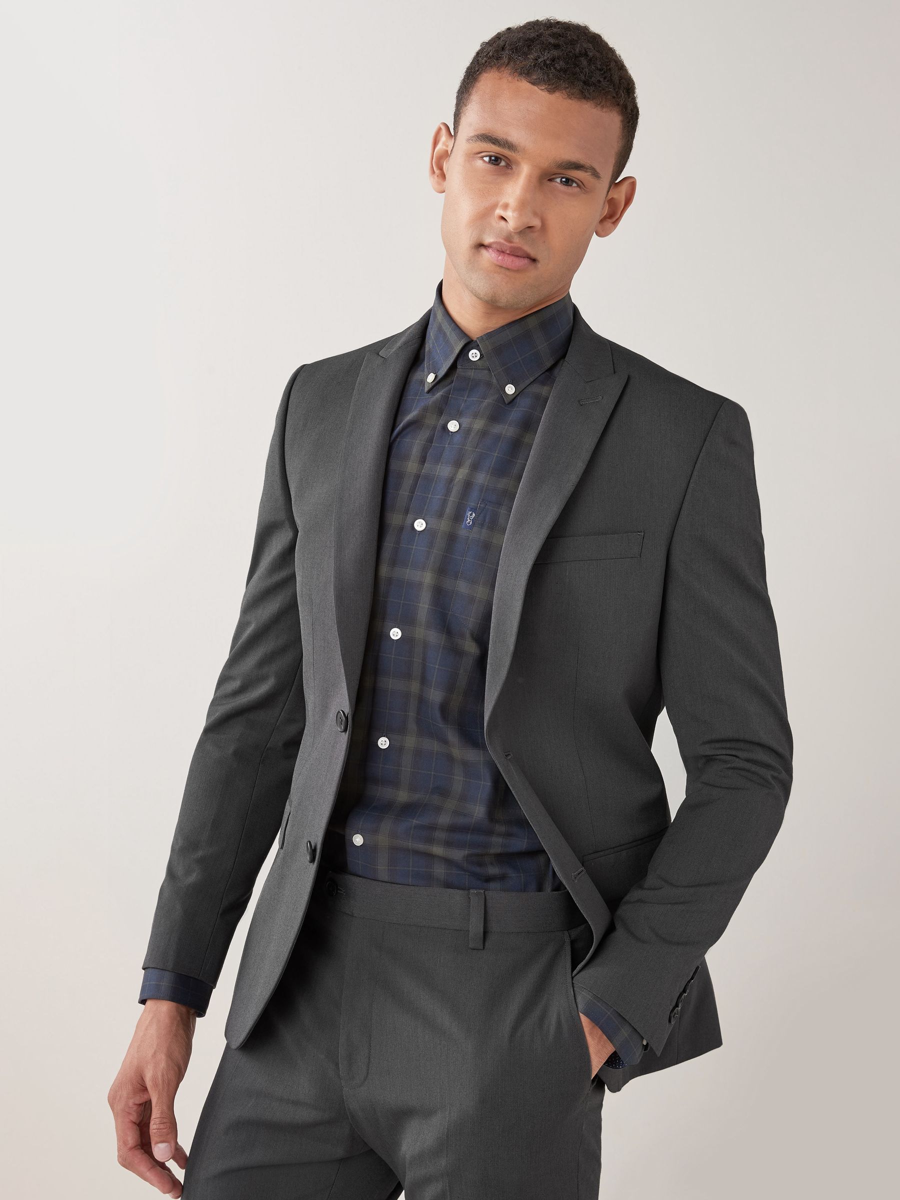 Buy Charcoal Grey Skinny Fit Two Button Suit Jacket from
