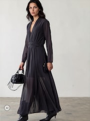 Religion Black Alfa Maxi Dress With Tassle Tie Waist Band And Sheer Sleeves - Image 1 of 8