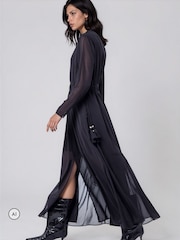 Religion Black Alfa Maxi Dress With Tassle Tie Waist Band And Sheer Sleeves - Image 3 of 8