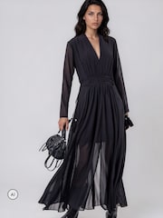 Religion Black Alfa Maxi Dress With Tassle Tie Waist Band And Sheer Sleeves - Image 4 of 8