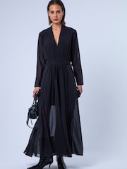 Religion Black Alfa Maxi Dress With Tassle Tie Waist Band And Sheer Sleeves - Image 7 of 8