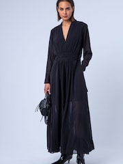 Religion Black Alfa Maxi Dress With Tassle Tie Waist Band And Sheer Sleeves - Image 8 of 8