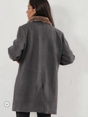 Religion Serena Boxy Double Breasted Charcoal Coat With Fur Collar - صورة 5 من 8