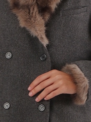 Religion Serena Boxy Double Breasted Charcoal Coat With Fur Collar - صورة 6 من 8