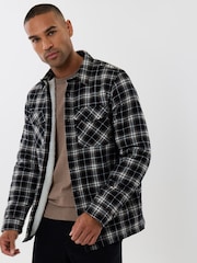 Threadbare Black Cotton Flannel Sherpa Lined Shacket - Image 1 of 5