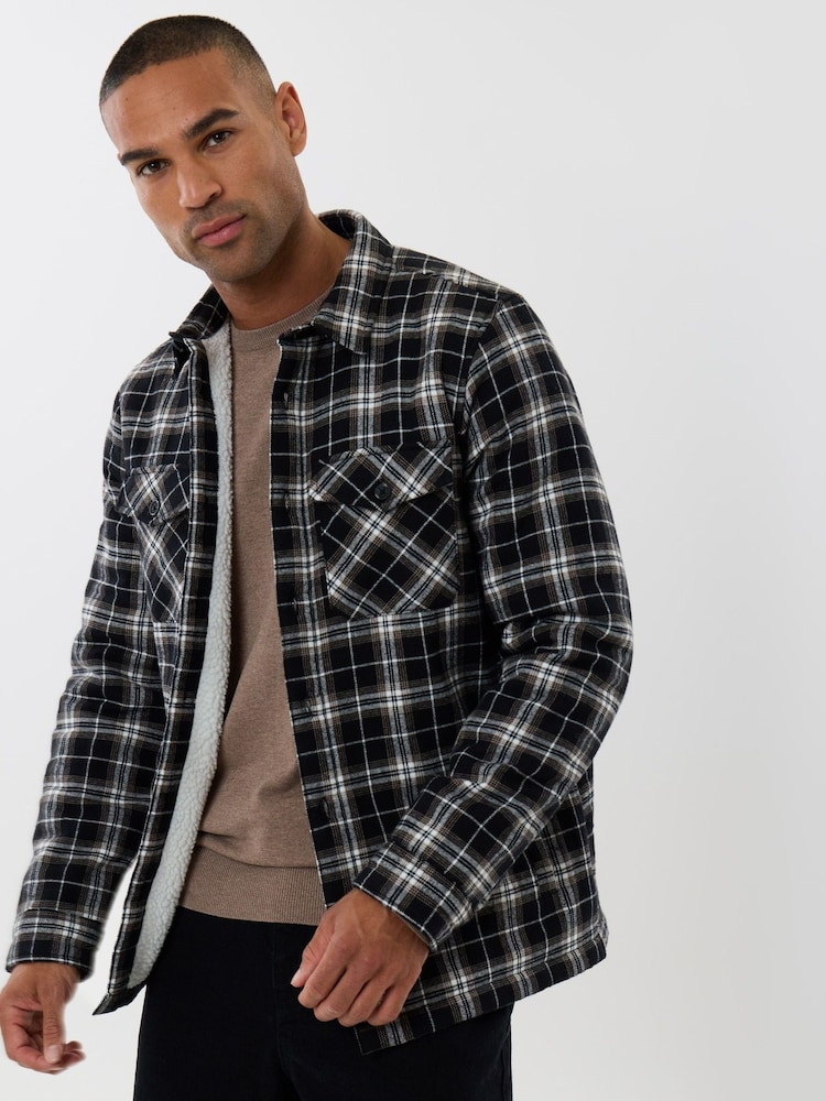 Threadbare Black Cotton Flannel Sherpa Lined Shacket - Image 1 of 5 Threadbare Black Cotton Flannel Sherpa Lined Shacket - Image 1 of 5