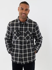 Threadbare Black Cotton Flannel Sherpa Lined Shacket - Image 2 of 5