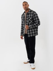 Threadbare Black Cotton Flannel Sherpa Lined Shacket - Image 4 of 5