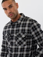 Threadbare Black Cotton Flannel Sherpa Lined Shacket - Image 5 of 5