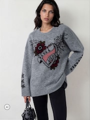 Religion Grey Oversized Jumper - Image 1 of 8
