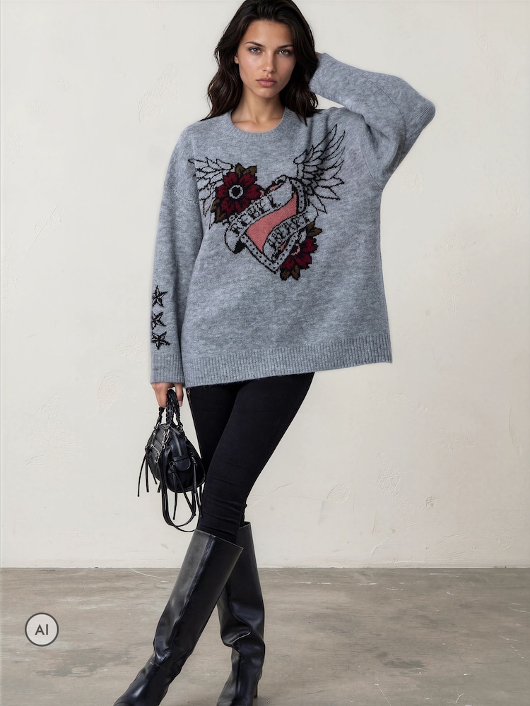 Religion Grey Oversized Jumper - Image 2 of 8 Religion Grey Oversized Jumper - Image 2 of 8