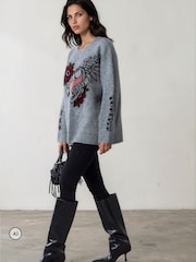 Religion Grey Oversized Jumper - Image 4 of 8