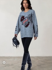 Religion Grey Oversized Jumper - Image 5 of 8