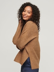 Superdry Brown Oversized V-Neck Jumper - Image 2 of 4