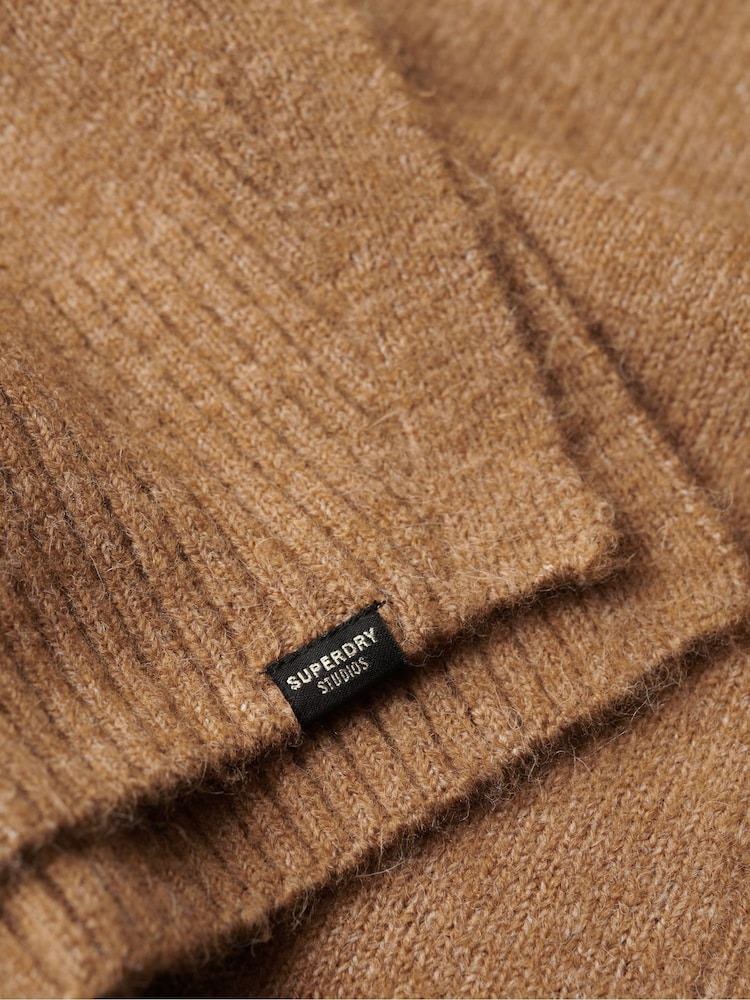 Superdry Brown Oversized V-Neck Jumper - Image 4 of 4