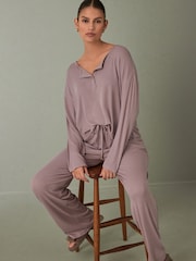 Mauve Purple Rib Long Sleeve Pyjamas - Image 1 of 9