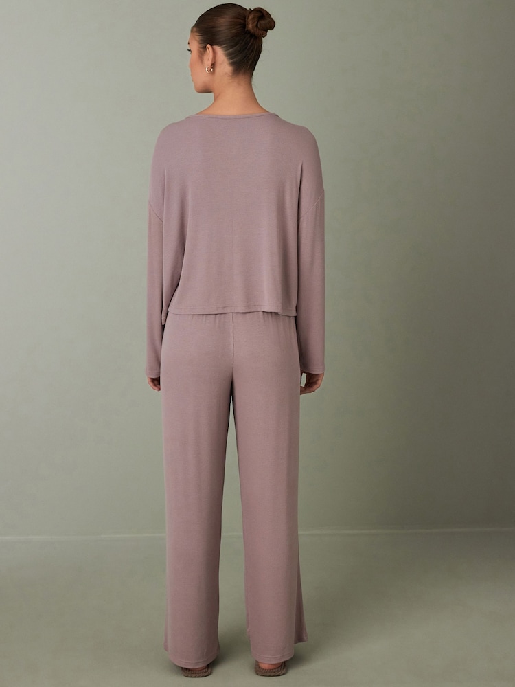 Mauve Purple Rib Long Sleeve Pyjamas - Image 2 of 9
