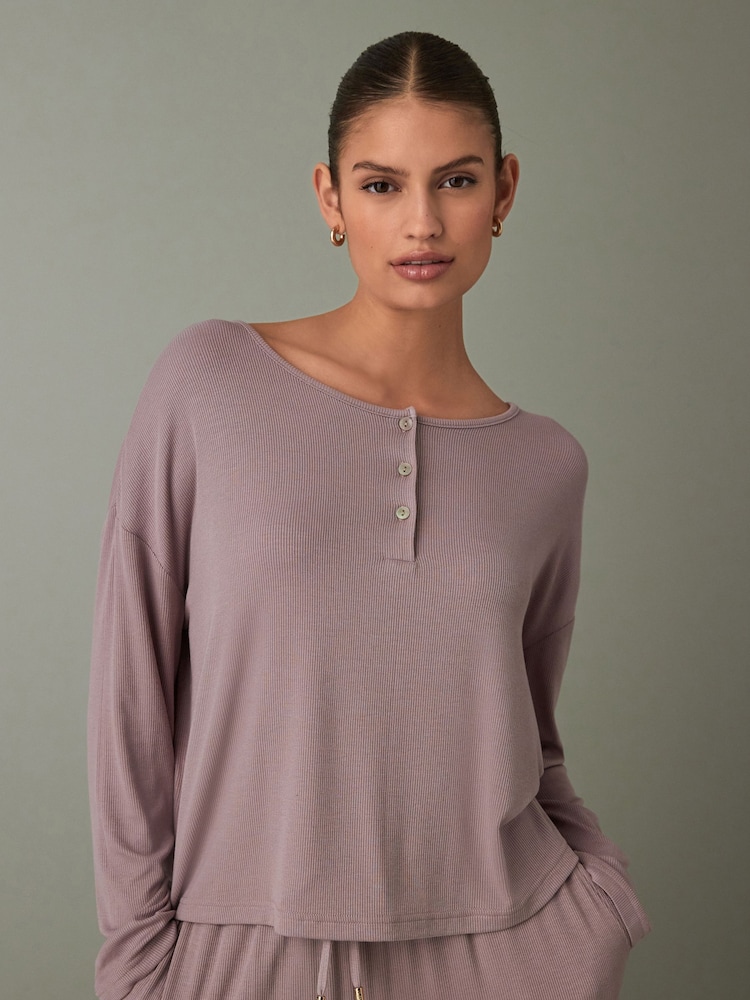 Mauve Purple Rib Long Sleeve Pyjamas - Image 3 of 9