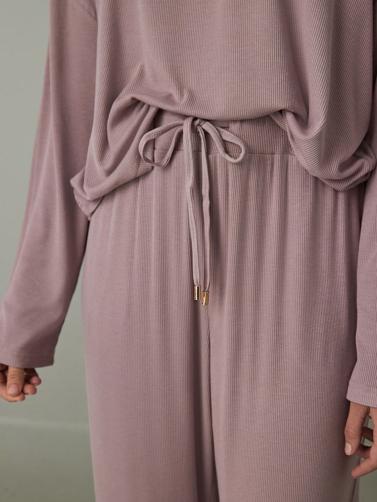 Mauve Purple Rib Long Sleeve Pyjamas - Image 4 of 9
