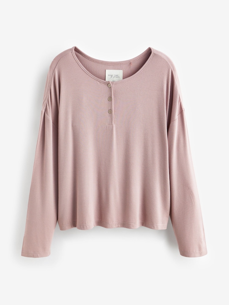 Mauve Purple Rib Long Sleeve Pyjamas - Image 6 of 9