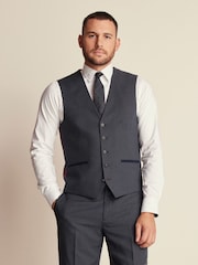 Navy Blue Regular Fit Trimmed Textured Suit Waistcoat - Image 1 of 9