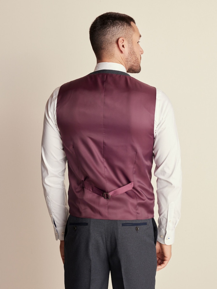 Navy Blue Regular Fit Trimmed Textured Suit Waistcoat - Image 2 of 9