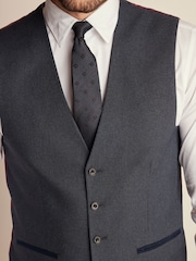 Navy Blue Regular Fit Trimmed Textured Suit Waistcoat - Image 4 of 9