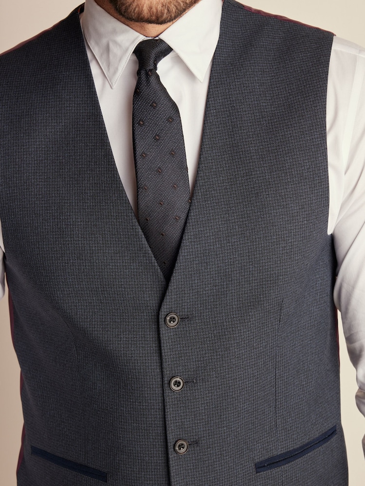 Navy Blue Regular Fit Trimmed Textured Suit Waistcoat - Image 4 of 9