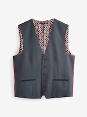 Navy Blue Regular Fit Trimmed Textured Suit Waistcoat - Image 5 of 9