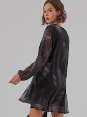 Asul - Religion The Edie Tunic Mini Dress na may Bold na Façade Print na may Cuffed na Manggas - Larawan 6 ng 8