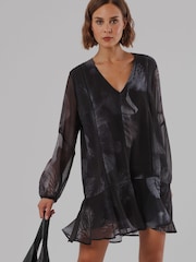 Asul - Religion The Edie Tunic Mini Dress na may Bold na Façade Print na may Cuffed na Manggas - Larawan 7 ng 8